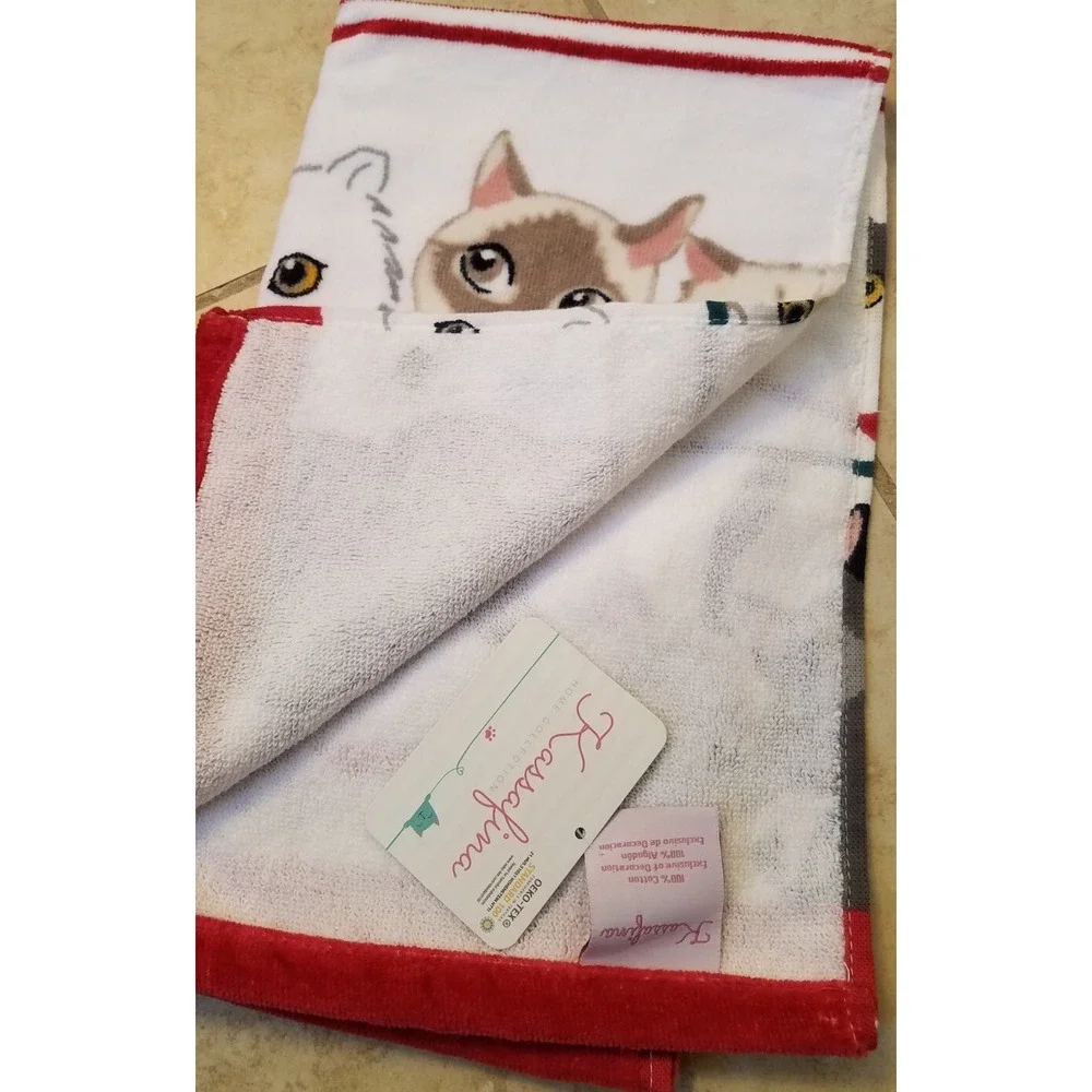 Kassafina‎ Hand Towel 16x26 Cats Faces Red NEW